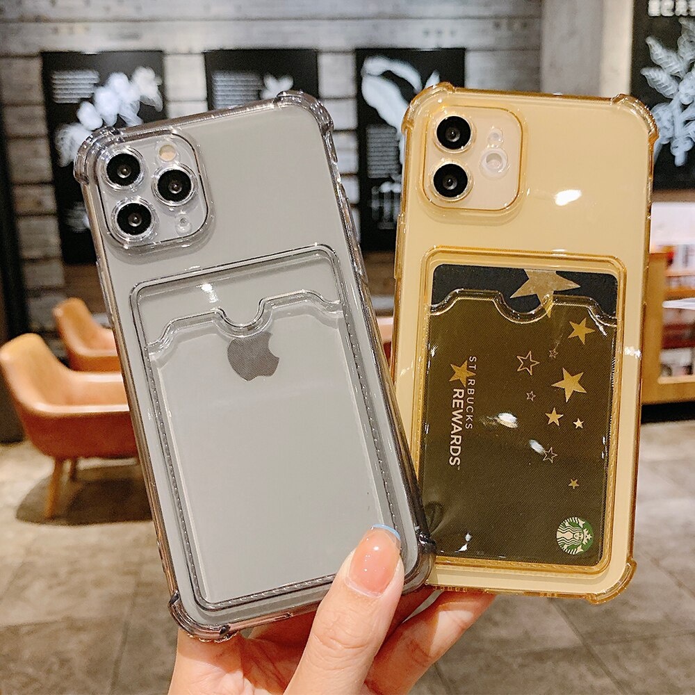 Ốp Điện Thoại Mềm Trong Suốt Chống Sốc Có Ngăn Đựng Thẻ Cho iPhone X XS maxx XR iPhone 7 8 Plus SE 2020 11