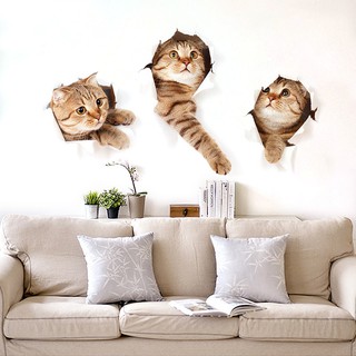 Decal Dán Tường Trang Trí Hình Mèo 3D Dễ Thương Rẻ, Đẹp, Bền D23