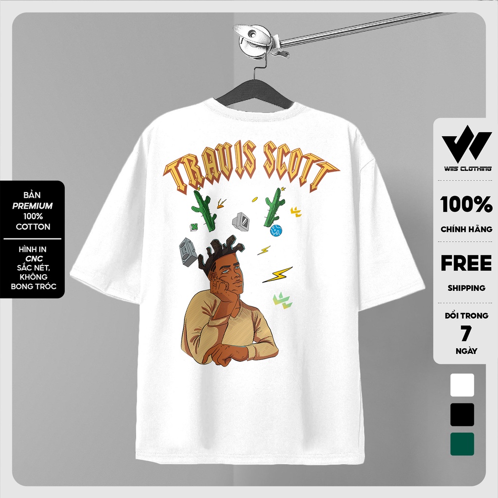 Áo thun tay lỡ unisex WIIS TRAVIS phông form rộng 65% Cotton nam nữ oversize ulzzang
