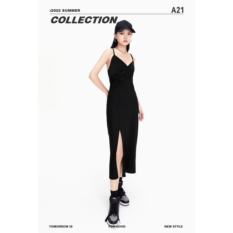 NEW - Váy đầm hai dây dáng dài xẻ tà cổ V A21