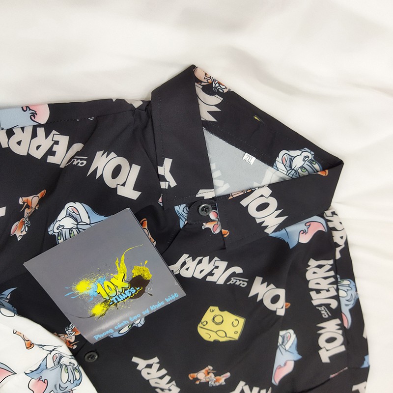 (full size ảnh thật) áo sơ mi unisex mickey nam nữ vải lụa mềm