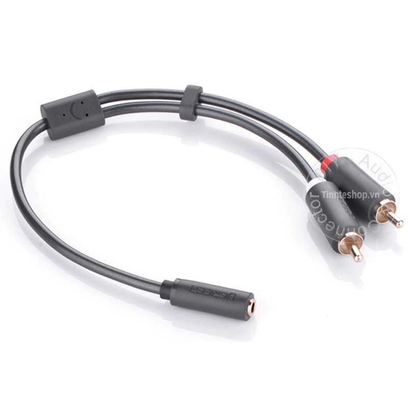 Cáp audio 3.5mm cái ra 2 AV đực 0.25 mét Ugreen 10561 - Dây chia âm thanh 3,5mm ra 2 AV RCA đực