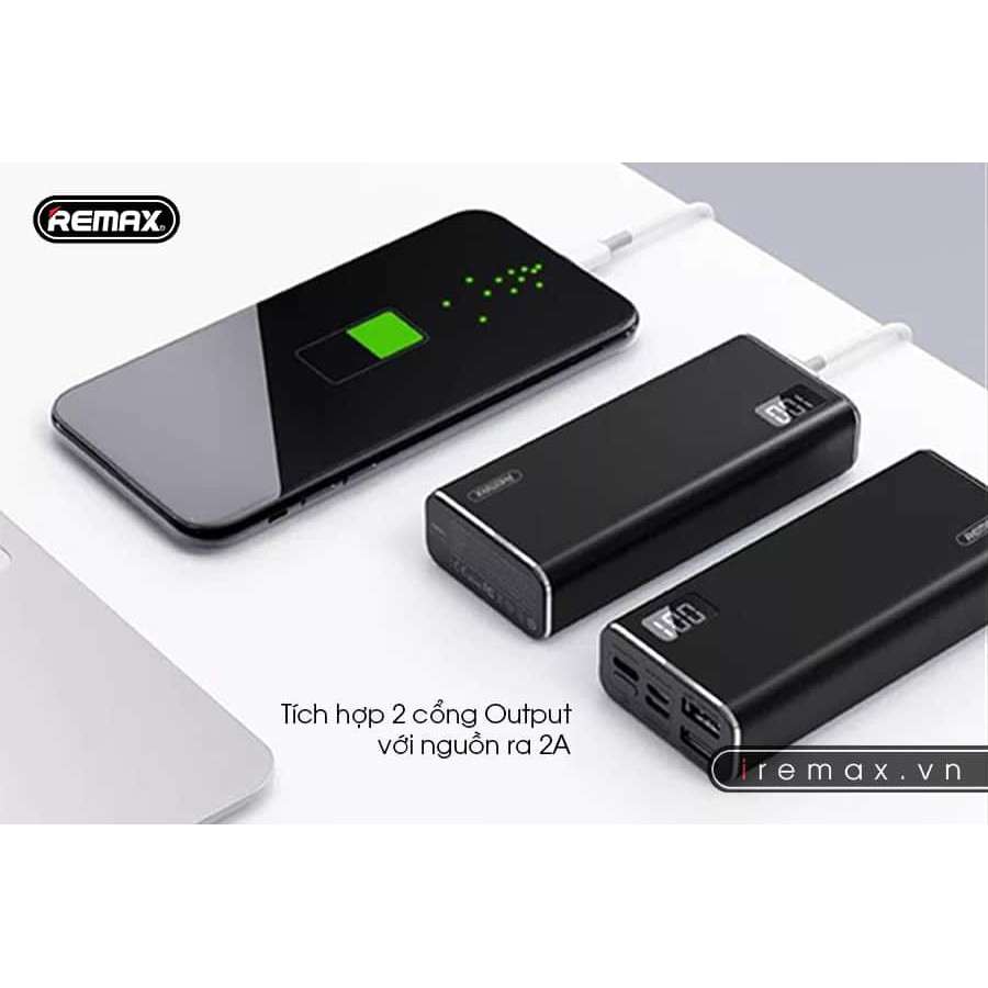 Sạc dự phòng Remax 10000mAh RPP-155 có Led báo Chính Hãng Tích hợp 2 cổng output và 3 cổng input tiện lợ