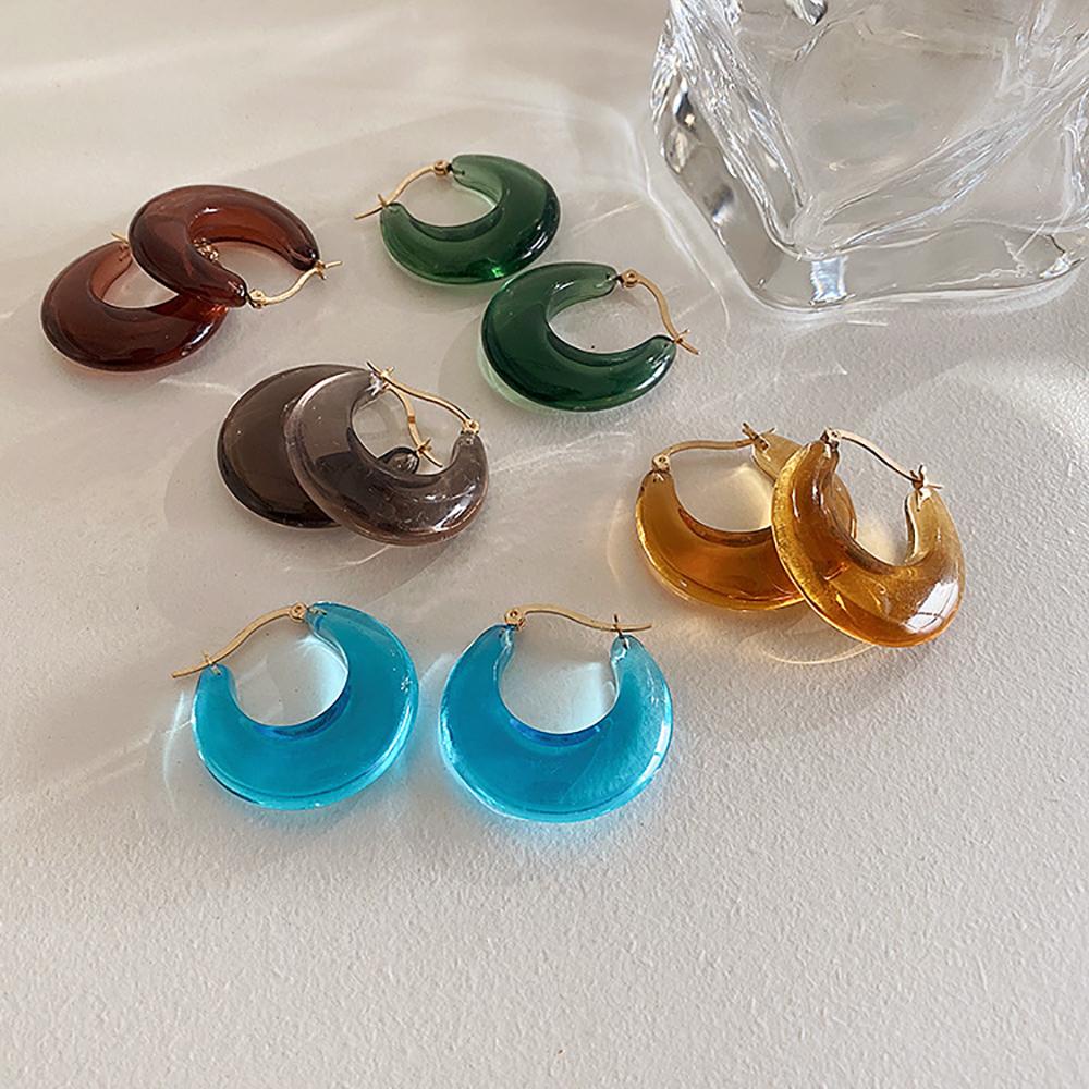 Bông Tai Tròn Bằng Resin Hợp Kim Nhiều Màu Phong Cách Hàn Quốc Thời Trang Cho Nữ Back2Li