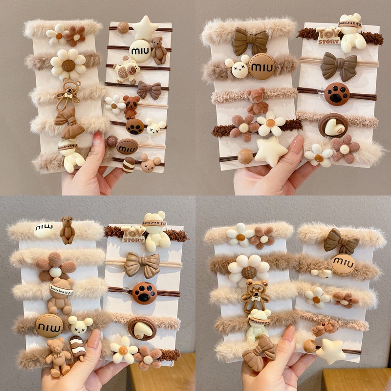 Dây Cột Tóc Cao Su Bọc Vải Lông Màu Cà Phê Hình Gấu Màu Sắc Dành Cho Bạn Nữ