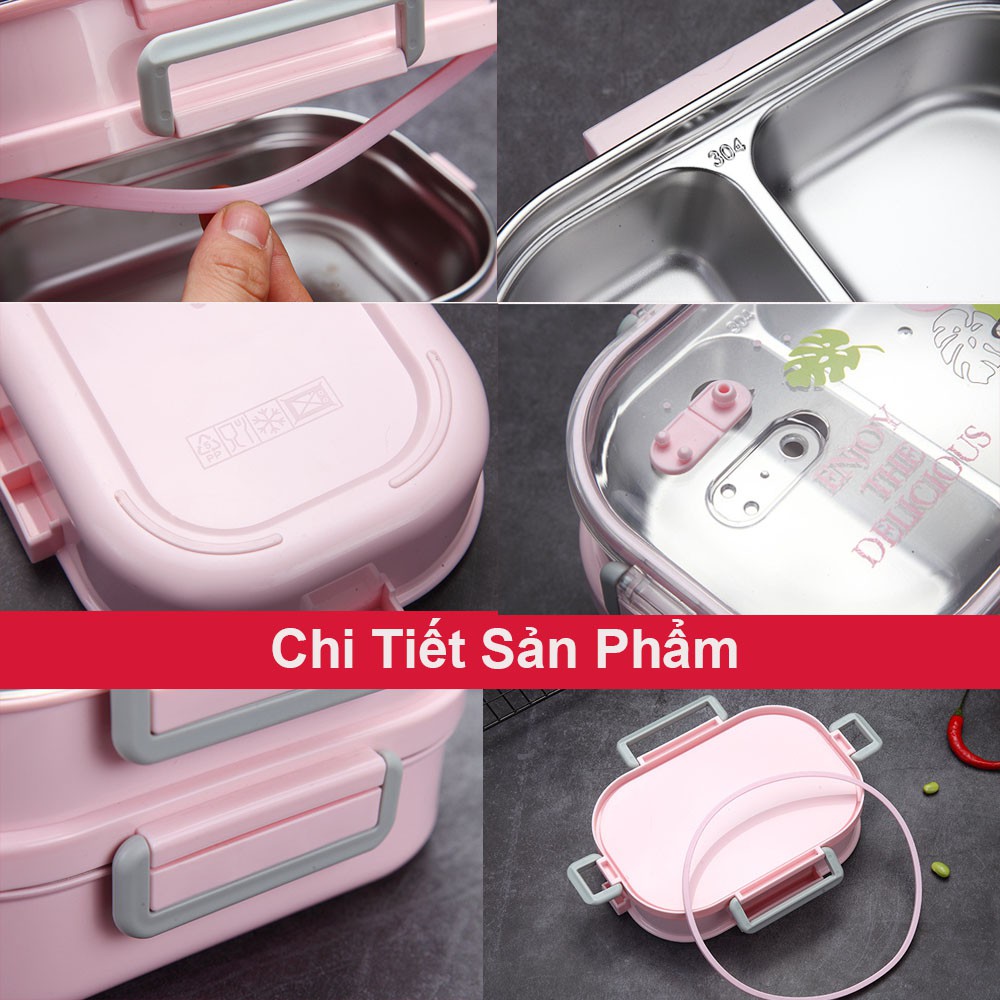 Hộp Cơm Giữ Nhiệt 2 Tầng 3 Ngăn Cao Cấp Chất Liệu Khay Inox304 Không Gỉ Chống Tràn HC-02