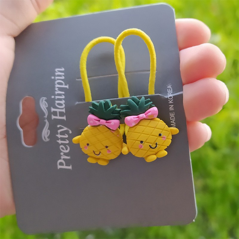 Set 2 Dây Cột Tóc Co Giãn Họa Tiết Trái Cây Hoạt Hình Cho Bé Gái