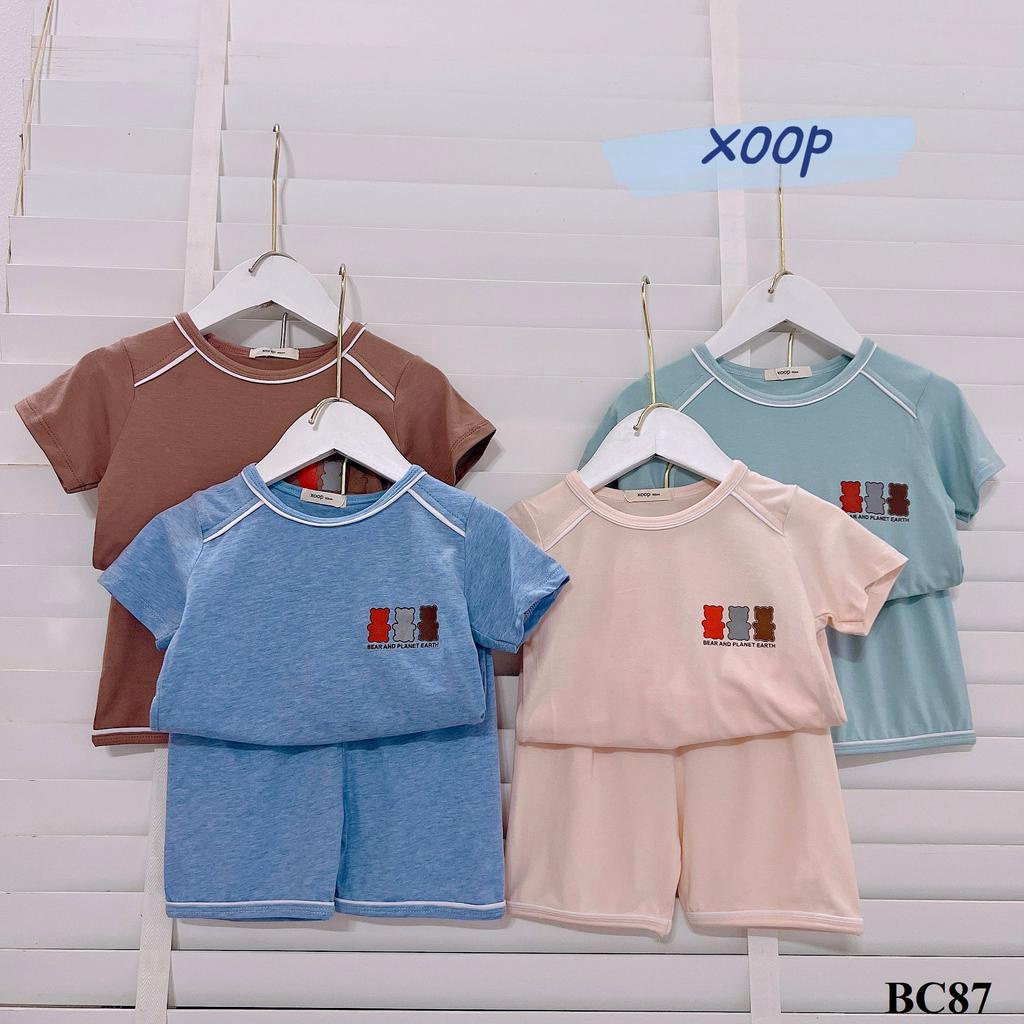 Bộ cộc tay XOOP cotton lụa in 3 con gấu cho bé trai bé gái (11-21kg)BC87,Đồ bộ thời trang quần áo trẻ em mặc nhà,đi chơi