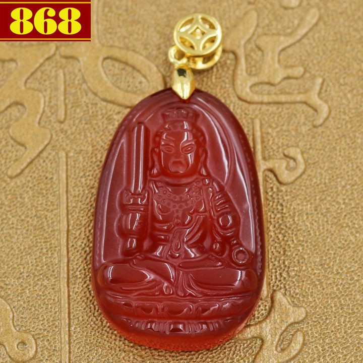 Mặt dây chuyền Phật bản mệnh Bất Động Thiên Vương 3.6 cm đỏ