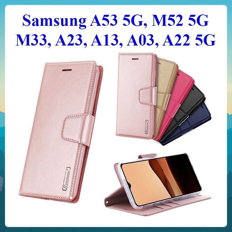Bao da dạng ví Samsung A53 5G, A23, A13, A03, A22 5G, M52 5G, M33 có nắp gập, ngăn đựng thẻ tiền tiện lợi, hiệu Hanman