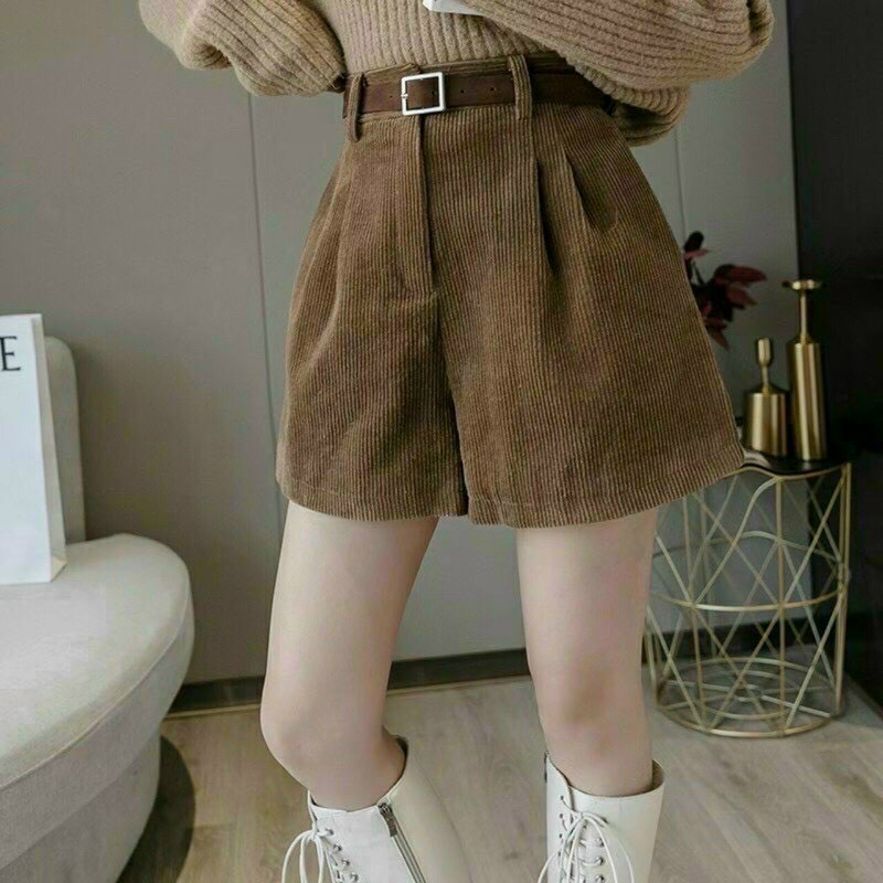 Quần Short Lưng Cao Vải Nhung Thời Trang Cá Tính Cho Nữ