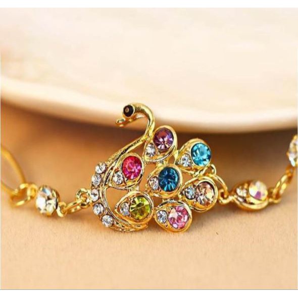 lắc tay nữ bạc kiểu chim công đính đá nhiều màu siêu cute