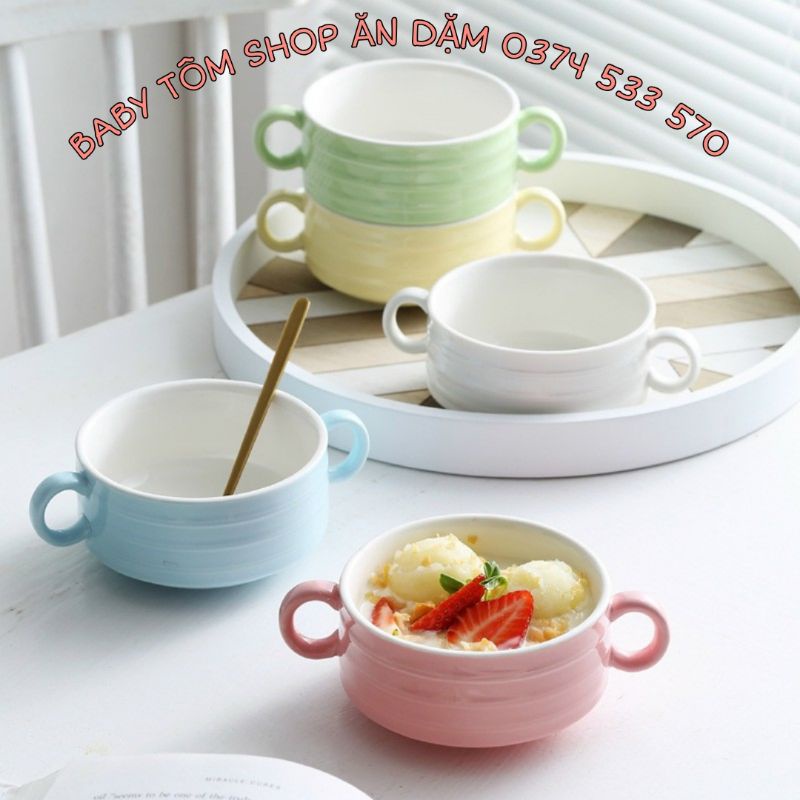 Bát ăn dặm gốm sứ hai quai 230ml NPP Baby Tôm