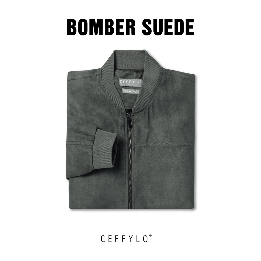Áo khoác nam bomber da lộn màu xám đậm trơn CEFFYLO chất liệu da lộn mềm mịn 2 lớp phong cách thời trang nam
