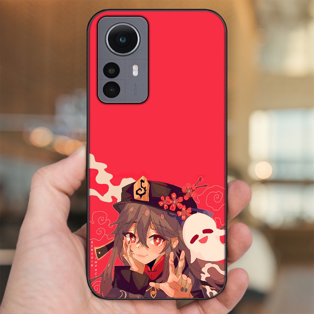 Ốp lưng Xiaomi 12 viền đen in hình Hutao Genshin Impact