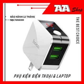 Củ sạc nhanh tự ngắt khi đầy 2 cổng sạc usb Hoco HK5 chính hãng có đèn led