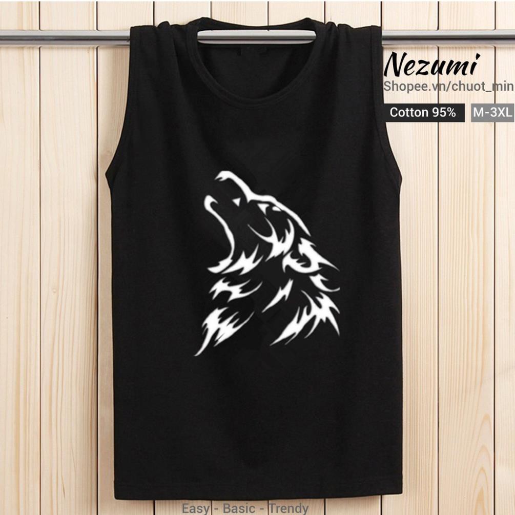 ÁO TANK TOP UNISEX NAM NỮ COTTON 95% SÓI TATTOO, TẬP GYM, BÓNG RỔ ་