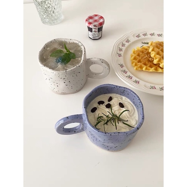 Cốc uống nước, cốc sứ chấm mực đen nghệ thuật, dùng decor bữa sáng, uống sữa, cà phê -Meii.decor