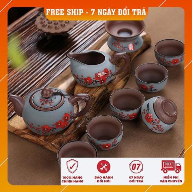 Combo bộ ấm chén trà tử sa Nghi Hưng chính hãng hoạ tiết đẹp