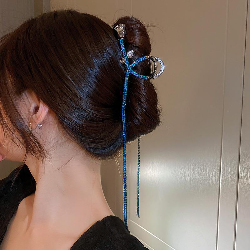 Kẹp Tóc Tua Rua Dáng Dài Hình Hoa Hồng Đính Kim Cương Giả Sang Trọng