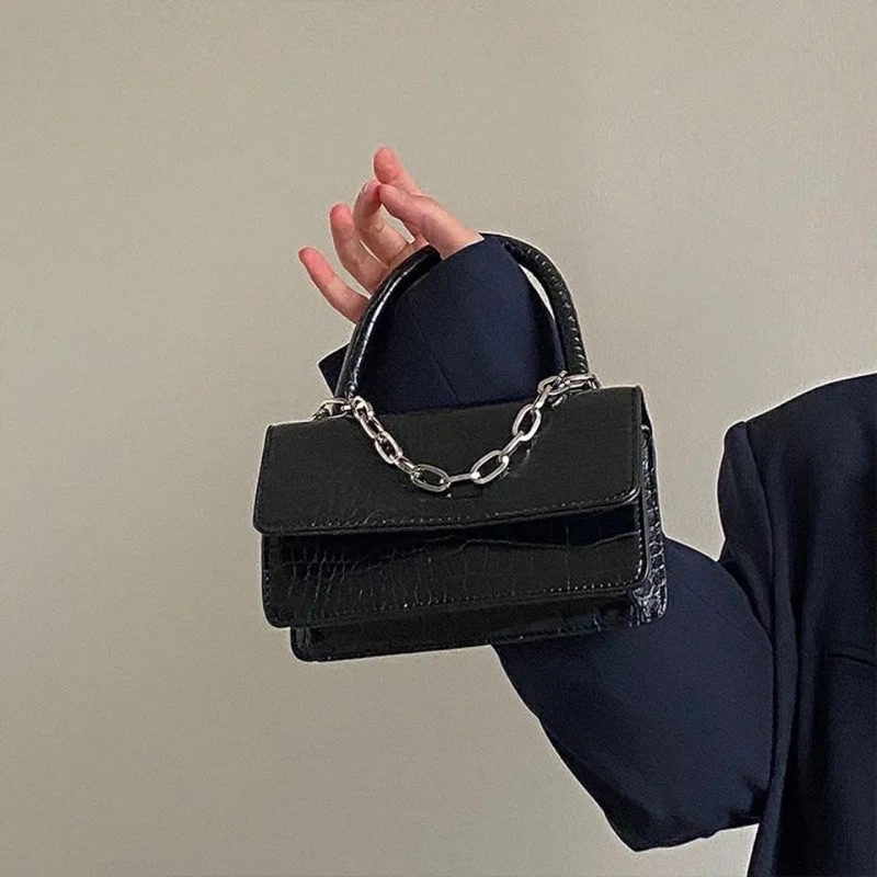 Túi Xách Đeo Chéo, Túi Đeo Vai Da Cá Sấu Phối Dây Xích Thời Trang Hình Chữ Nhật Trendy