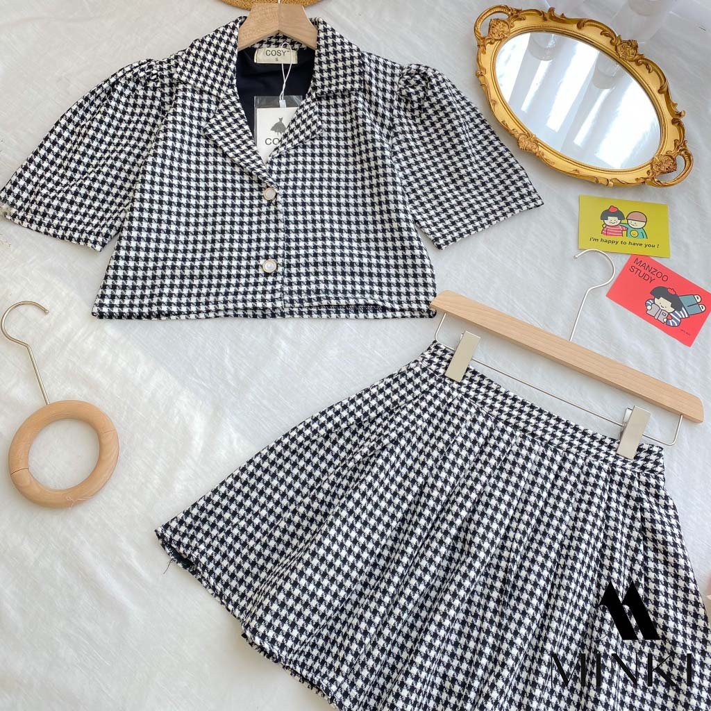 SET ÁO CHÂN VÁY KẺ Ô - Chất liệu Kaki nhập khẩu cao cấp - họa tiết kẻ ô [HÀNG THIẾT KẾ] | BigBuy360 - bigbuy360.vn