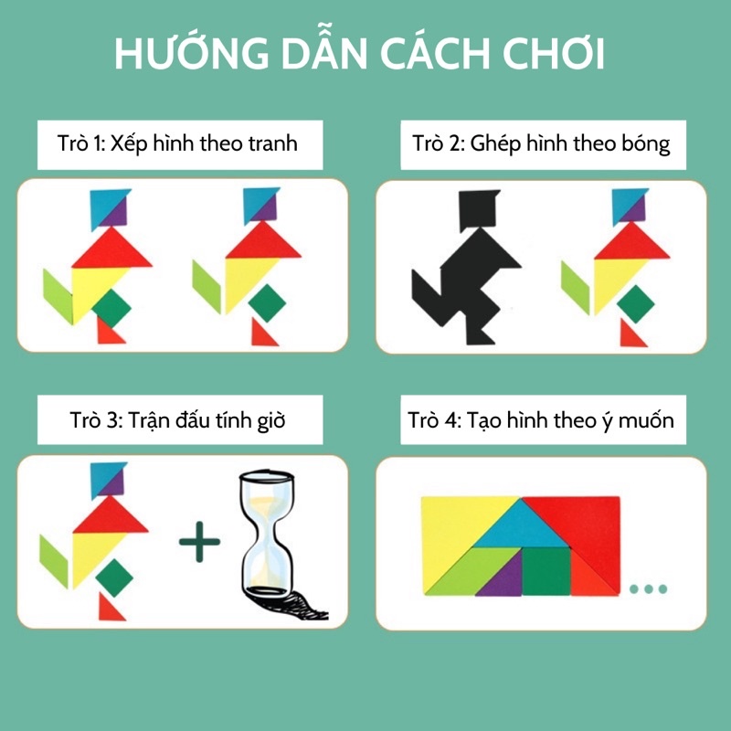 Đồ chơi phát triển trí tuệ sớm cho bé bộ ghép hình gỗ nam châm Tangram rèn luyện trí thông minh