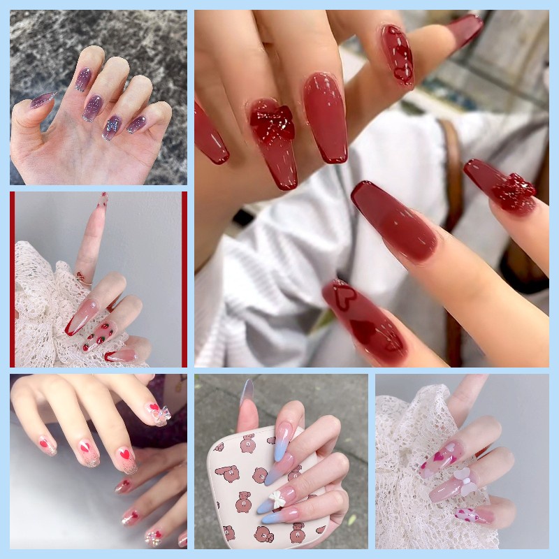 Bộ 24 móng giả dài nhiều mẫu tùy chọn kèm keo mẫu mới về