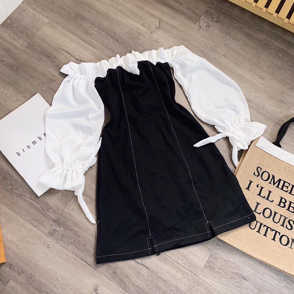 Đầm trắng rớt vai viền ngực xếp ly | BigBuy360 - bigbuy360.vn