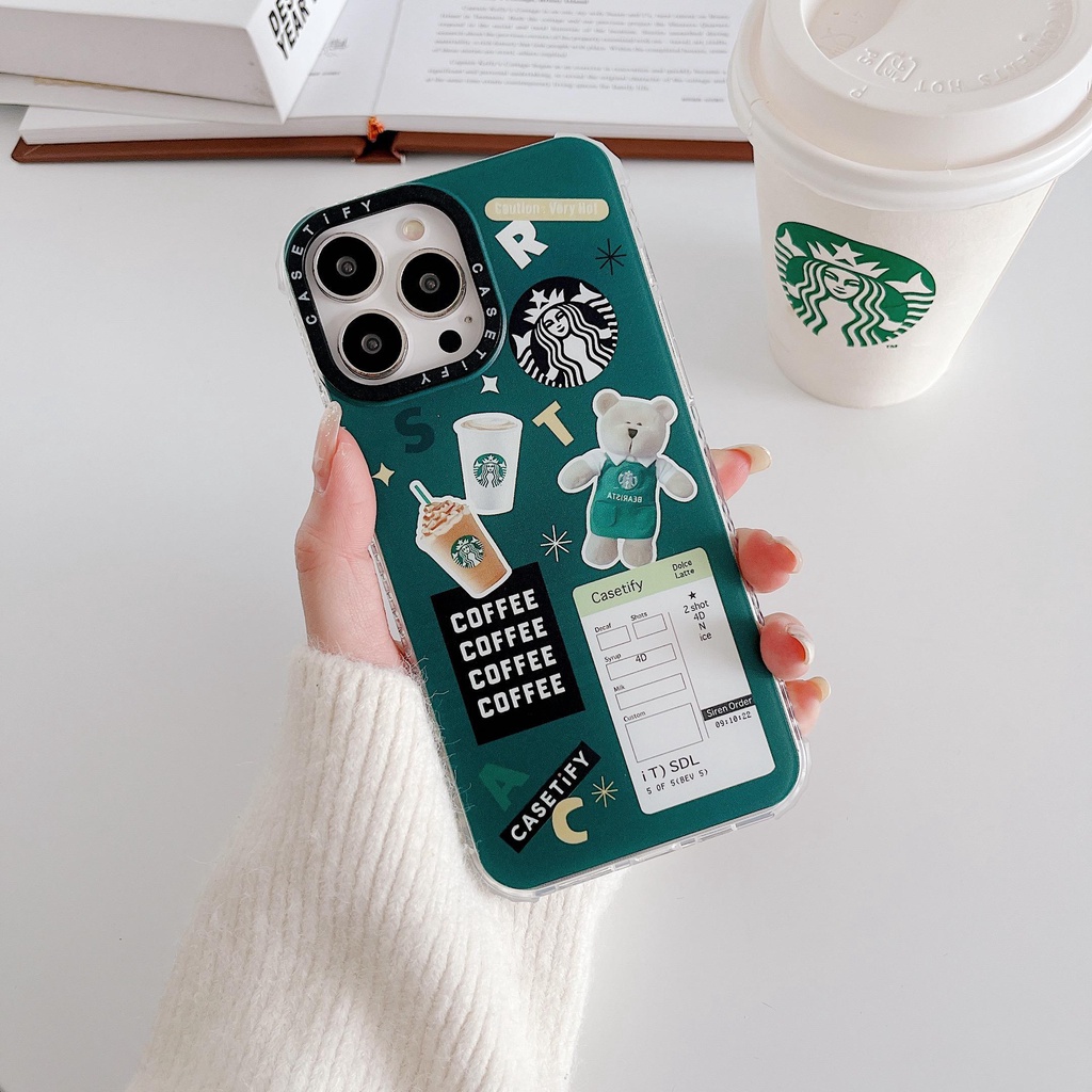 Starbucks Ốp Điện Thoại In Hình Gấu Chống Rơi Cho iphone 13 Pro MAX i13 13pro 11 Pro MAX i11 iX Xs XR Xs MAX 7plus 8plus 7 PLUS 8Pro 12Promax