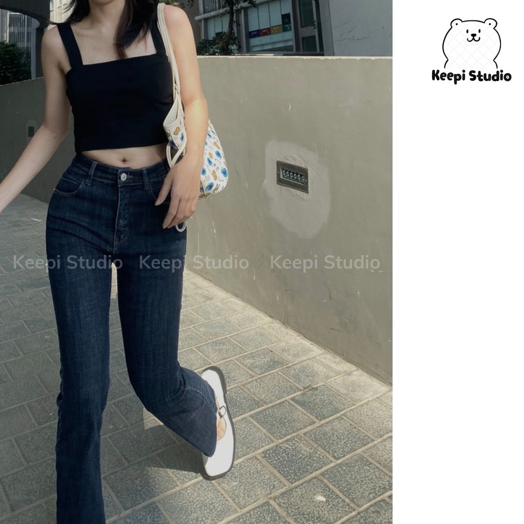 Quần Jean Nữ Bò Nữ Ống Loe Cạp Cao Cắt Gấu Hàng Cao Cấp Tím Than LY08.64