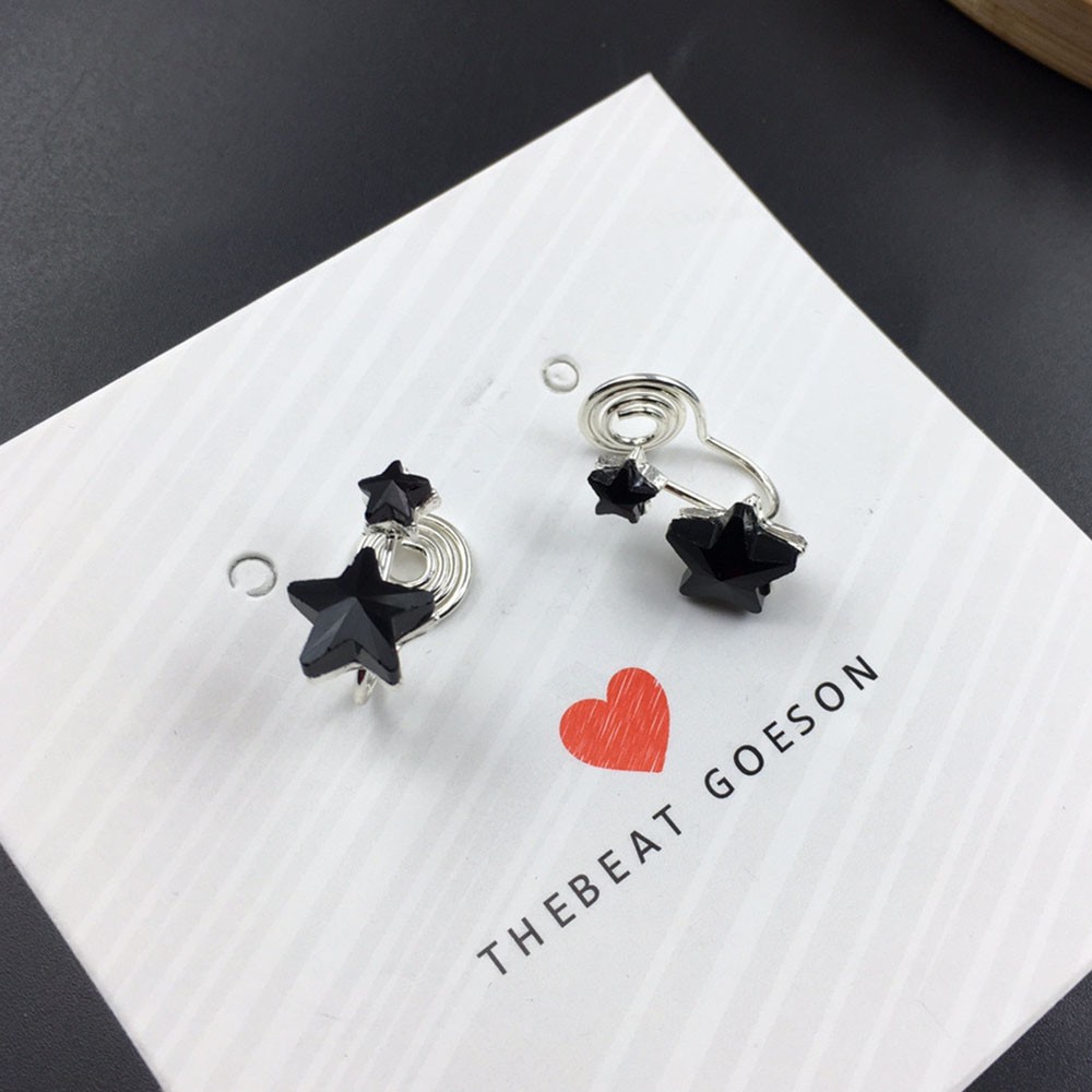 Khuyên Tai Kẹp Vành Tai Không Xỏ Lỗ Hình Ngôi Sao Đính Pha Lê Màu Đen Cho Nữ