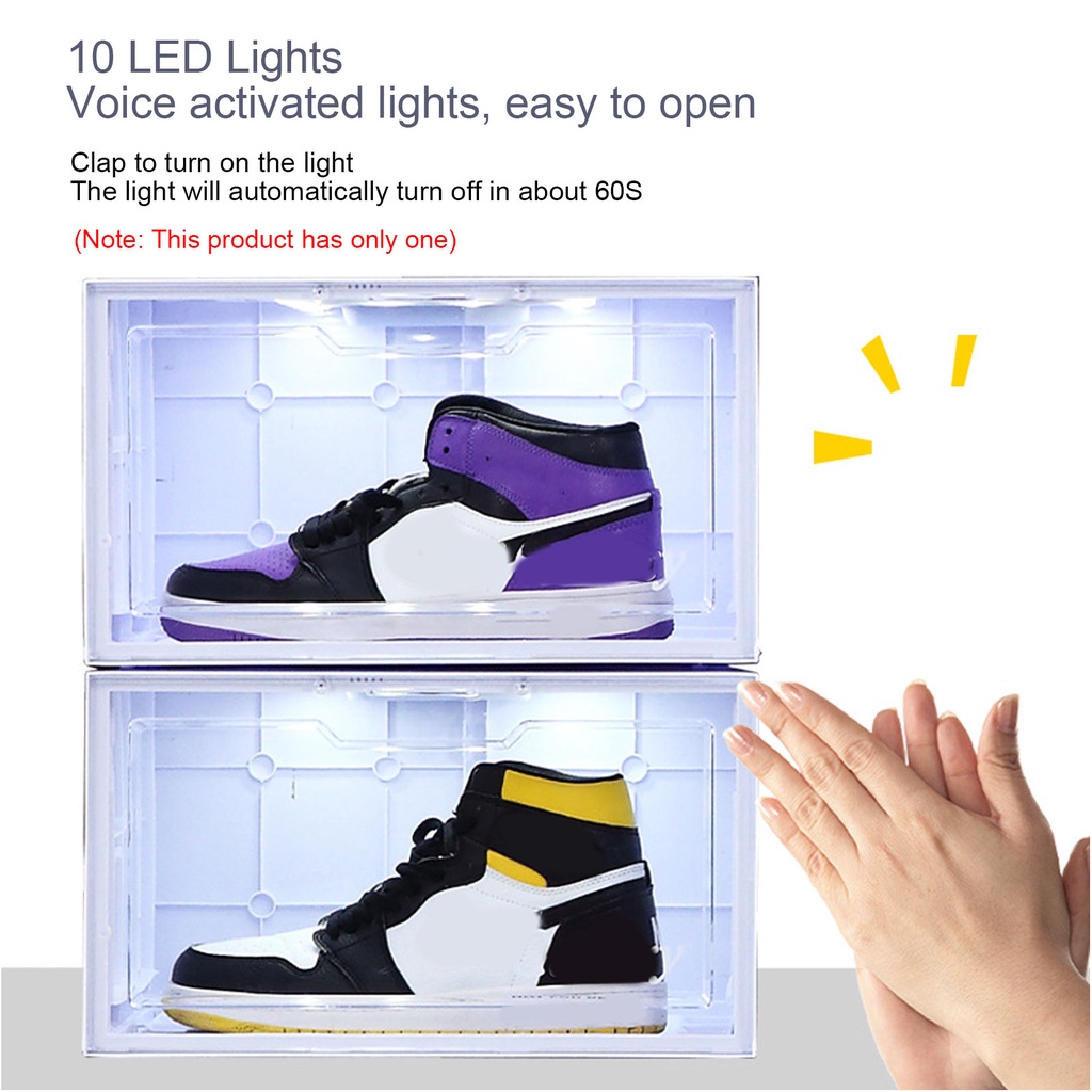 Hộp Đựng Giày Nhựa Cứng Cao Cấp Size Lớn, Cửa Nam Châm Lắp Ráp Tiện Lợi - LED Điều khiển bằng giọng nói Oxygen072