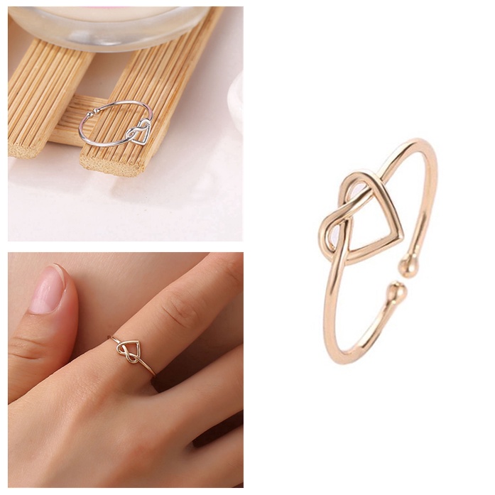 Nhẫn Đôi Thiết Kế Thắt Nút Hình Trái Tim Có Thể Điều Chỉnh