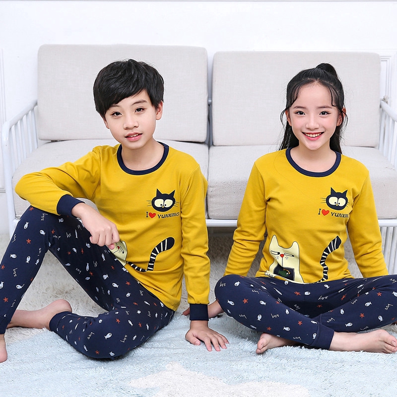 Kids Pyjamas Sleep Wear 2pcs/set Cotton Pajamas 8-18Yrs Teen Boy Homewear Bear Cartoon Underwear Clothes