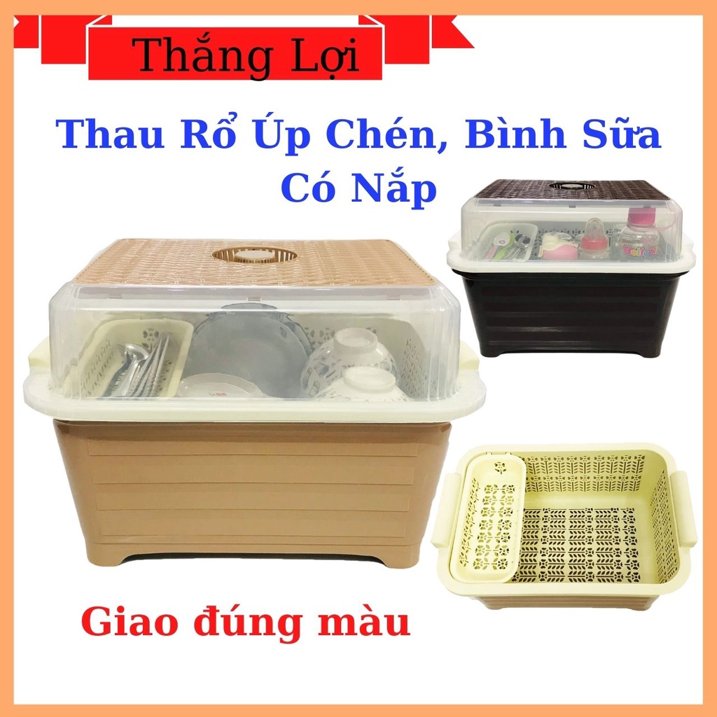 Thau Rổ Úp Chén Bát Dĩa, Úp Bình Sữa Cho Bé Có Nắp Nhựa Thắng Lợi 40x29.5x27.5cm