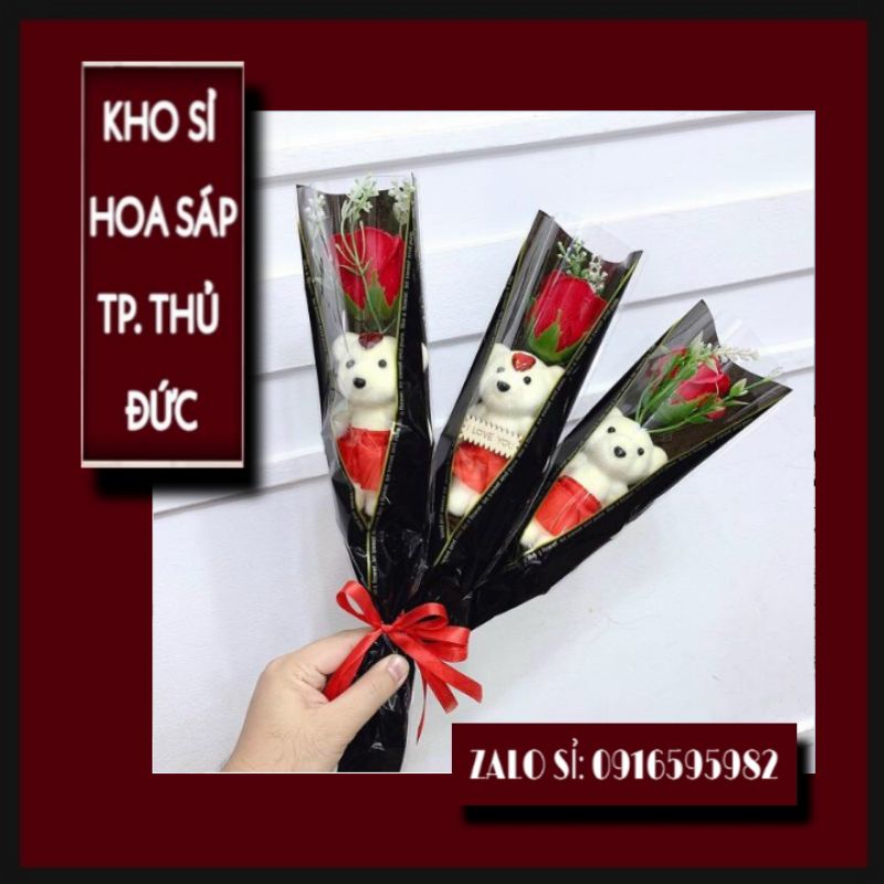 🌹Hoa Hồng Sáp Thơm🌹 Bó 1 Bông Vỏ Kính Kèm Gấu🌹