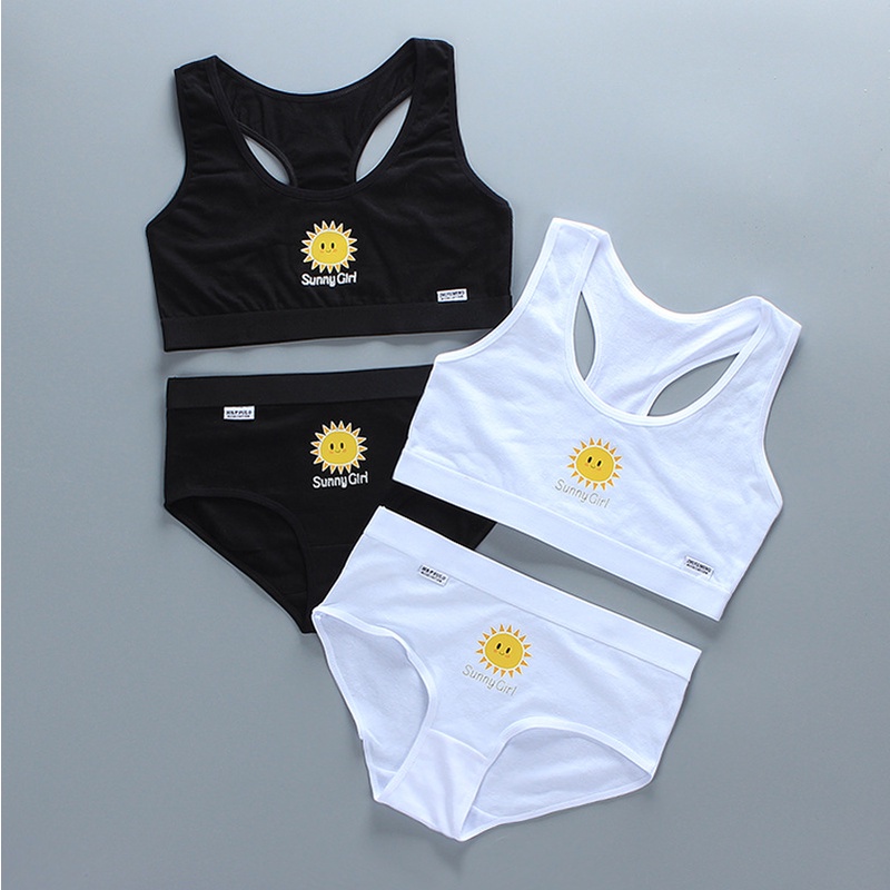 1 bộ áo ngực thể thao bằng cotton màu trắng đen cho bé gái