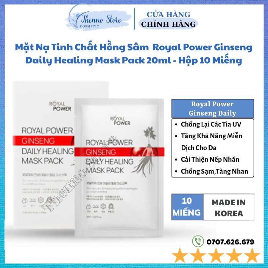 Mặt Nạ Tinh Chất Hồng Sâm Ngừa Lão Hóa Hàn Quốc Royal Power Ginseng Daily Healing Mask Pack 20ml - Hộp 10 Miếng