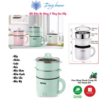 Nồi điện đa năng chống dính 3 tầng cao cấp| nồi lẩu mini đa năng tiện dụng nấu mì, nấu cháo, hầm canh,...