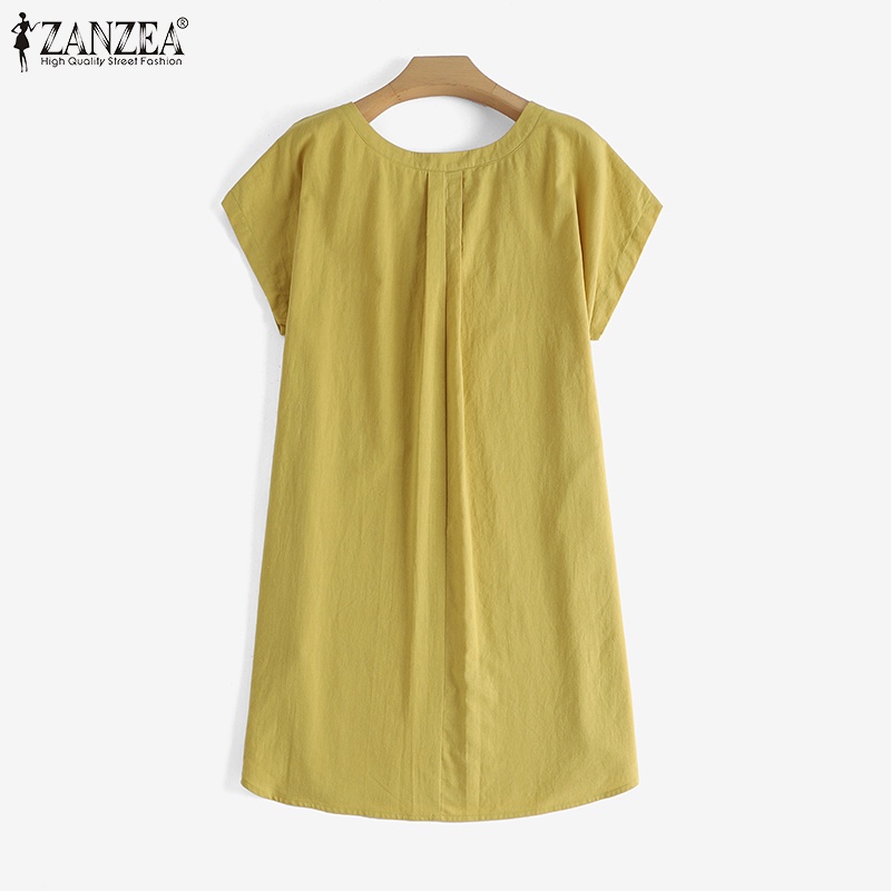 Zanzea Áo Sơ Mi Tay Ngắn Cổ Chữ V Màu Trơn Phong Cách Vintage Dành Cho Nữ