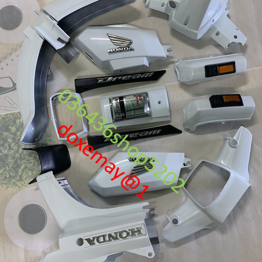 Bộ dàn áo xe dream ll  màu TRẮNG / Full vỏ nhựa xe dream 2 cao 100 TẶNG TEM NỔI-dream trung quốc -mủ trắng ABS