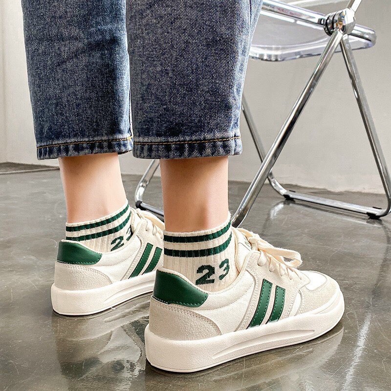 (ảnh+video) giày nữ sườn sọc phối da lộn from thể thao