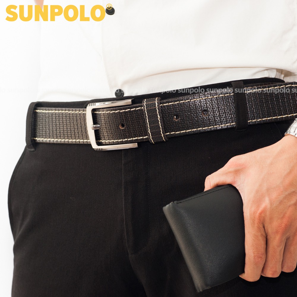 Thắt Lưng Nam Da Bò SUNPOLO Đen Nâu Bò - BSMK25