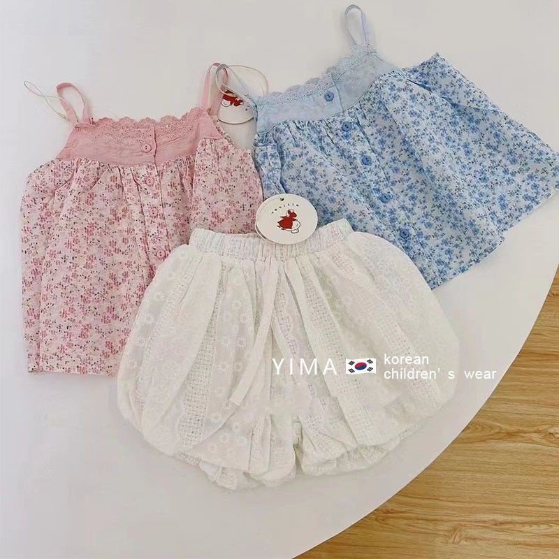 [Babycat] Hàng Có Sẵn Áo Hai Dây Cotton Hoa Hồng Phong Cách Nhật Bản Hàn Quốc Ngọt Ngào Mùa Hè Cho Bé Gái