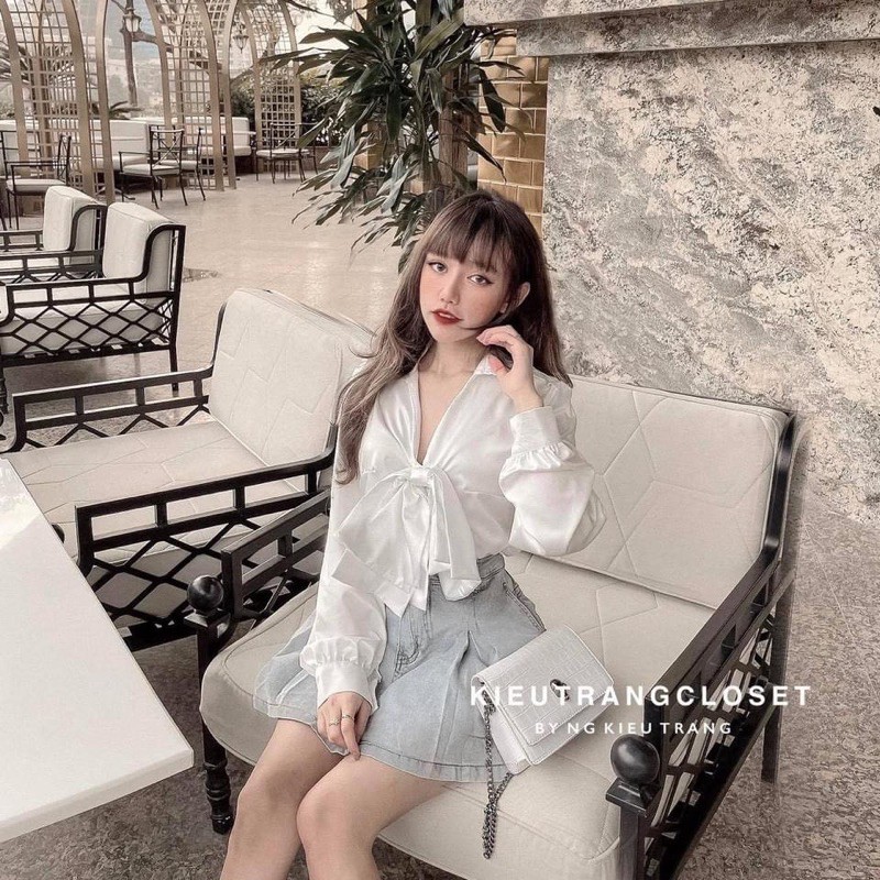 SET ÁO SƠ MI NƠ NGỰC MIX QUẦN VÁY BÒ CHUN LƯNG