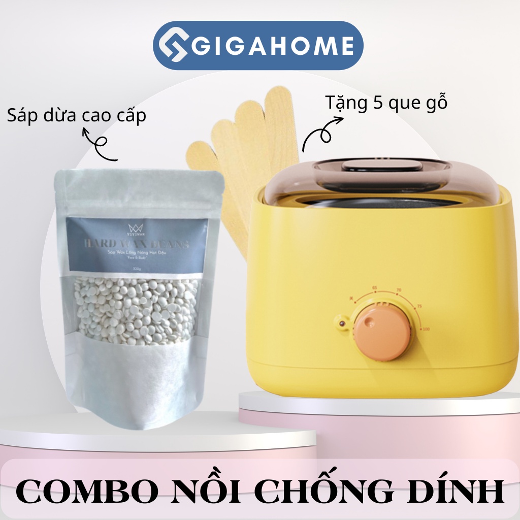 Combo Nồi Nấu Sáp Wax Lông Chống Dính Thế Hệ Mới + 100gr Sáp Cao Cấp Tặng 5 Que Gỗ GIGAHOME