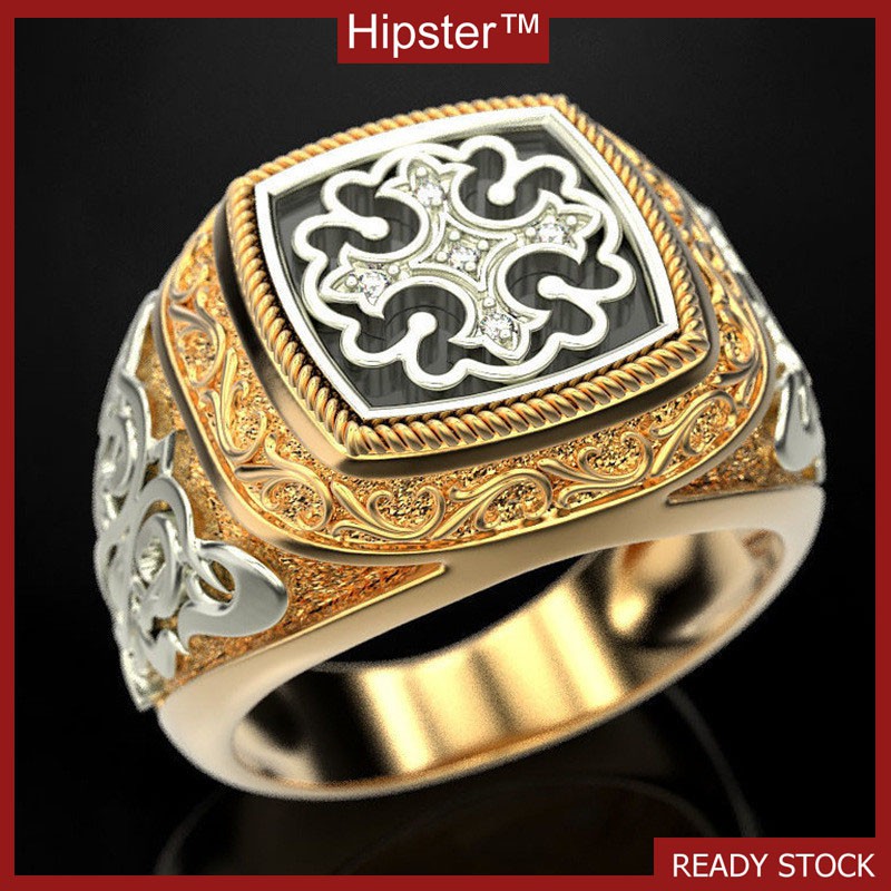 Nhẫn vàng 18k chạm khắc nam Hipster
