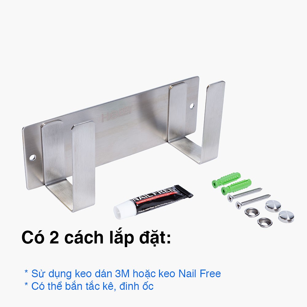 Giá treo vung nồi HOBBY TT01 Inox 304 dán tường gạch men - kèm keo dán và đinh ốc