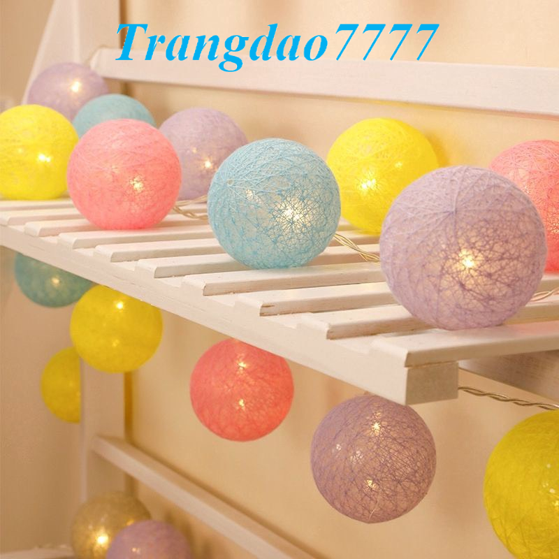 Dài 2 Mét 20 Bóng Đèn Cầu Mây Đèn Led Bóng Tròn Cotton Ball Trang Trí Tiệc Cắm Trại Rẻ Đẹp